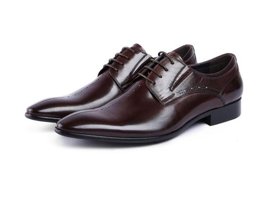 العلامة التجارية Wingtip أكسفورد فاخرة الرجال حذاء الفستان الجلدي ، حذاء الجلد الحقيقي المنحوت